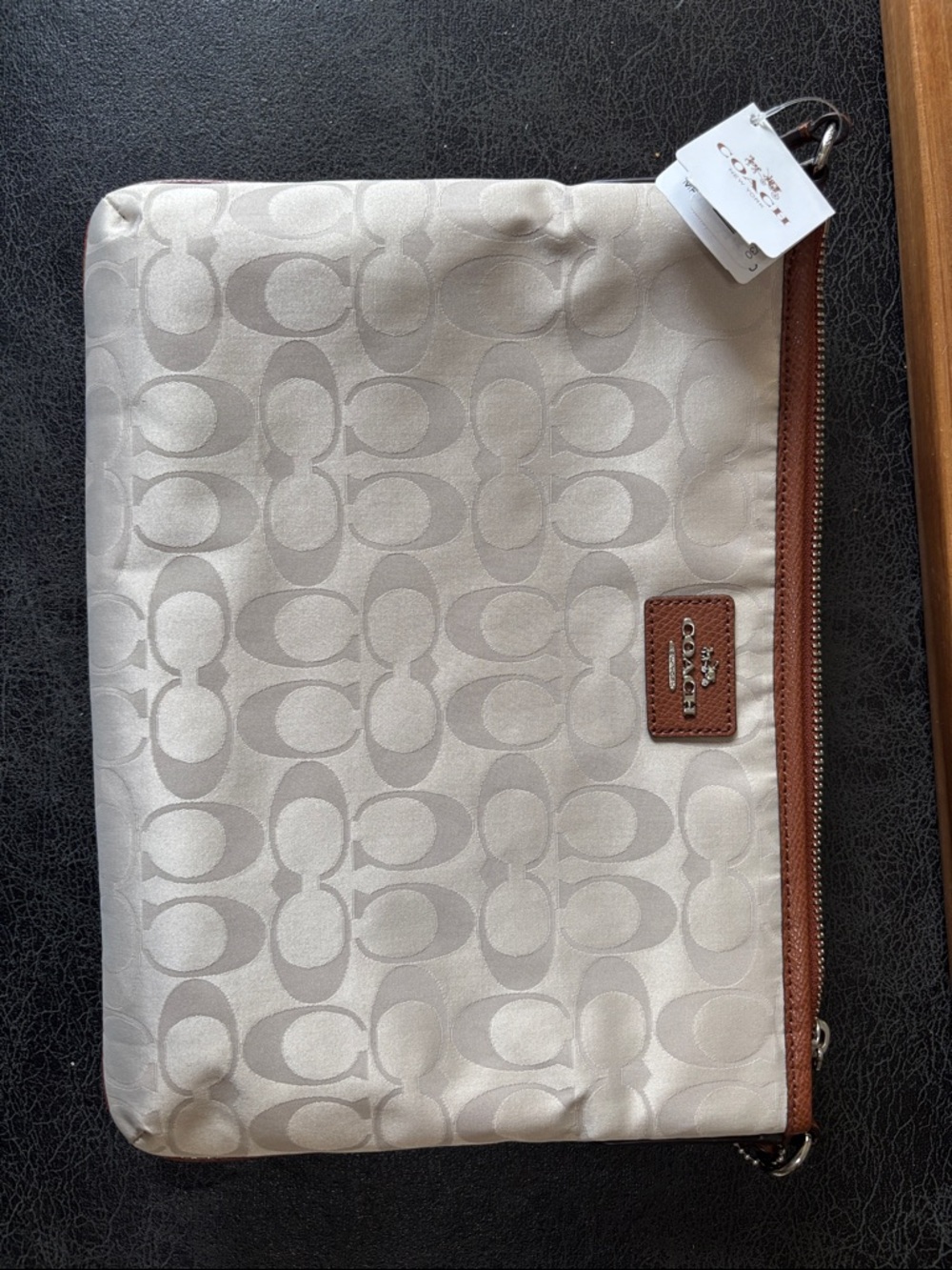 NEW WITH TAGS!Coach Beige Signature purse with Brown Leather Trim and Logo